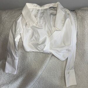 ZARA Cropped Asymmetrical White Women's Collared Top